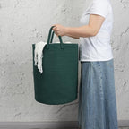 Woven Cotton Rope Laundry Basket, 15x20 Laundry Hamper, Dark Green - Image 3
