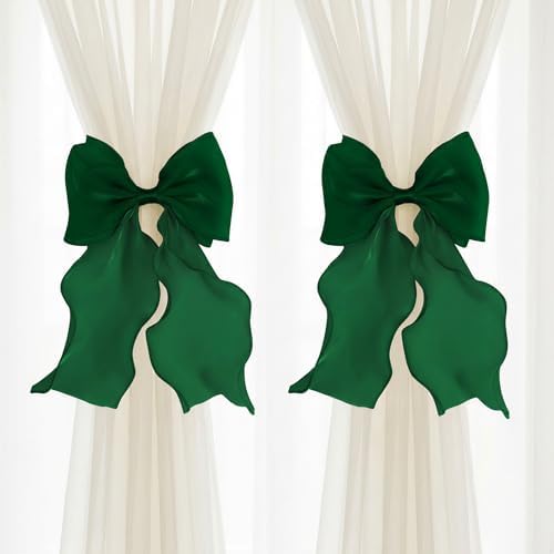 2 Pack French Lace Bow Curtain Tiebacks, Dark Green by GAJILON