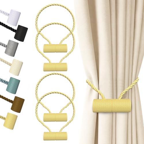Hion Magnetic Curtain Tiebacks Golden 4pcs, Curtain Holdbacks Hooks Holders by Hion