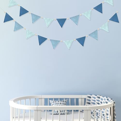 2 Sets of Blue Pennant Wooden Bead Banner Nursery Garland 20pcs Royal Linen - Image 5