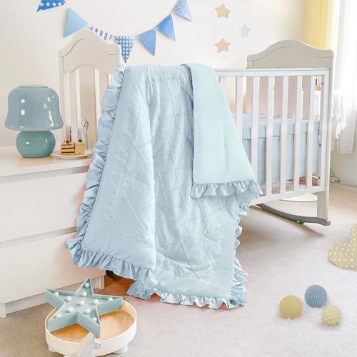 Mini Crib Bedding Set for Girls, 3 Piece Tufted Jacquard Ruffle Fringe Baby by WOWELIFE
