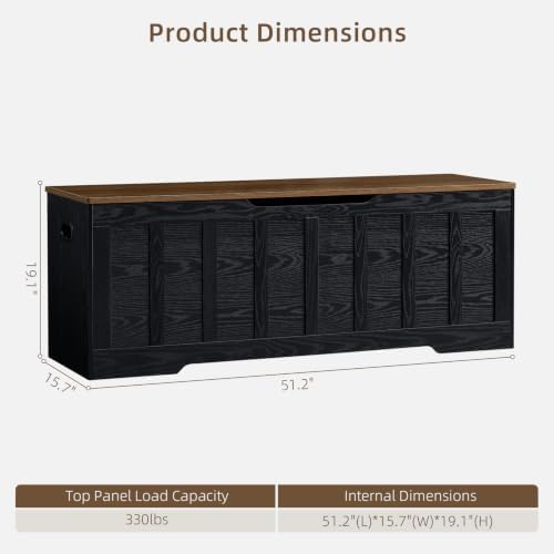 VANKILEY 51.2" Storage Chest Extra Large, Wooden Storage Bench - Image 3