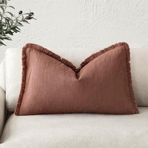 Foindtower Decorative Linen Fringe Lumbar Throw Pillow Covers Cozy Boho by Foindtower