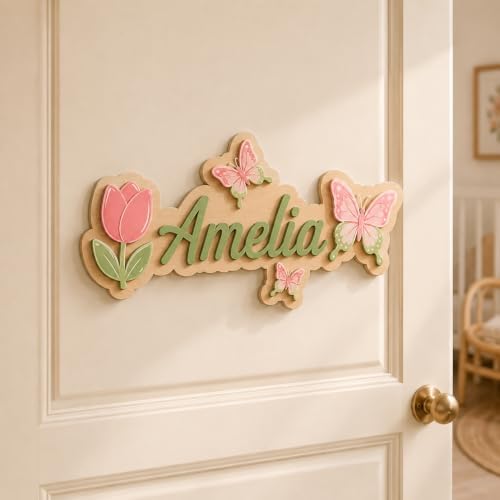Custom Name Sign for Nursery ＆Wall Personalized Wooden Kids Room Door Sign by Unknown