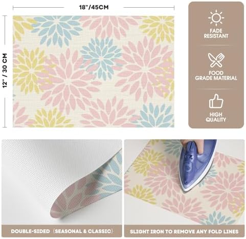 Artoid Mode Floral Vinyl Plastic Placemats Set of 4, 12x18 Inch Washable - Image 6