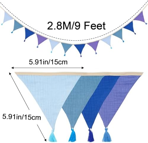 G2PLUS Cotton Fabric Bunting Banner, 9Ft Blue Triangle Pennant Banner Flag - Image 2