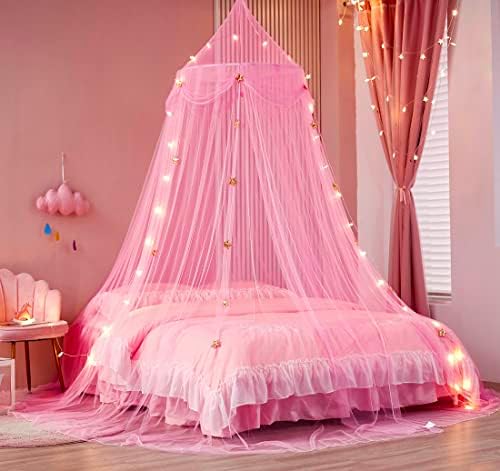 Bed Canopy for Girls with Star Lights, Princess Canopy Bed Curtains Mosquito - Image 3