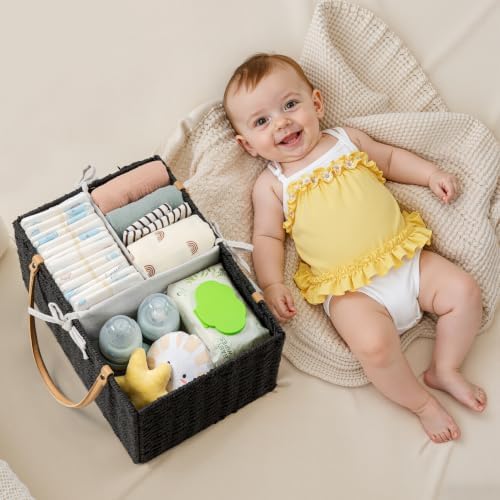 Angelhood Large Baby Diaper Caddy Organizer, Paper Rope Storage Baskets - Image 3