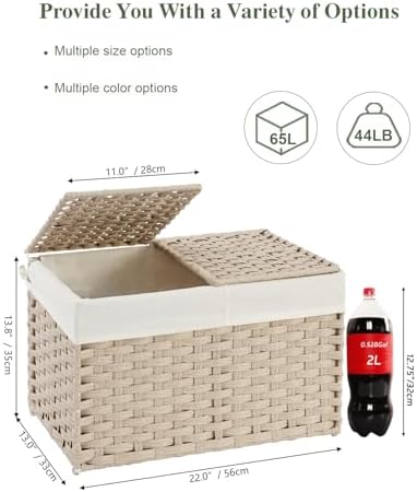 SETVSON Storage Basket with Lid, PE Rattan Storage Bin Light Khaki - Image 2