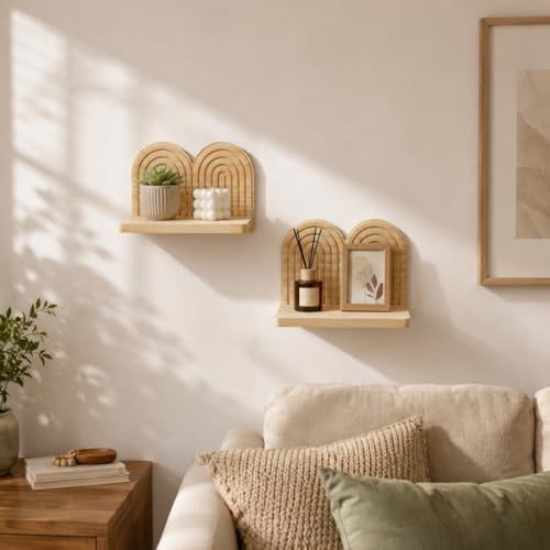 Artilady Boho Shelf Wall Decor, Wood Hanging Shelves - Image 6