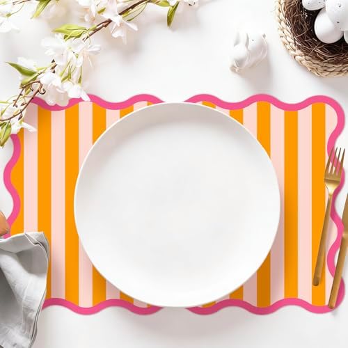 JarThenaAMCS 120 Pcs Summer Stripe Scalloped Paper Placemats Sunset Soiree - Image 4