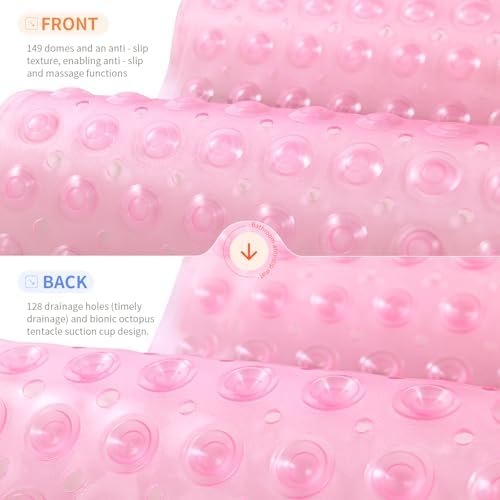 Anti-Slip Bathtub Shower Mat 28×15 Inch Clear Pink - Image 2