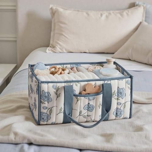 Quilted Fabric Storage Basket Floral Baby Diaper Caddy Quilted Basket - Image 2