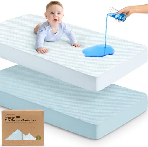 2pk Waterproof Crib Mattress Protector Cover Fitted 52x28 by KeaBabies