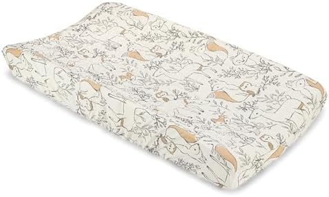 Crane Baby Woodland Quilted Changing Pad Cover, Animal Fox Print, Cotton Sateen by CraneBaby