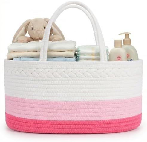 luxury little Diaper Caddy Organizer, Large Cotton Rope Nursery Baby Basket by LuxuryLittle