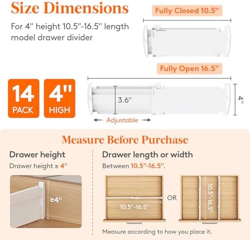 Lifewit 14 Pack 4" High Drawer Divider, Adjustable Drawer Organizer Clothes - Image 2