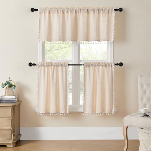 MitoVilla Cream Boho Farmhouse Kitchen Valances - Image 3
