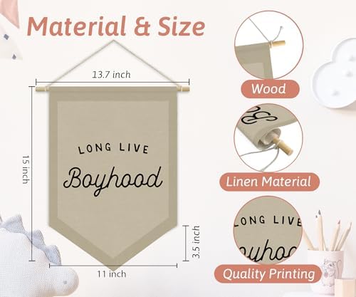 Boys Room Decor, Long Live Boyhood Linen Canvas Banner, Boy Nursery Wall - Image 3