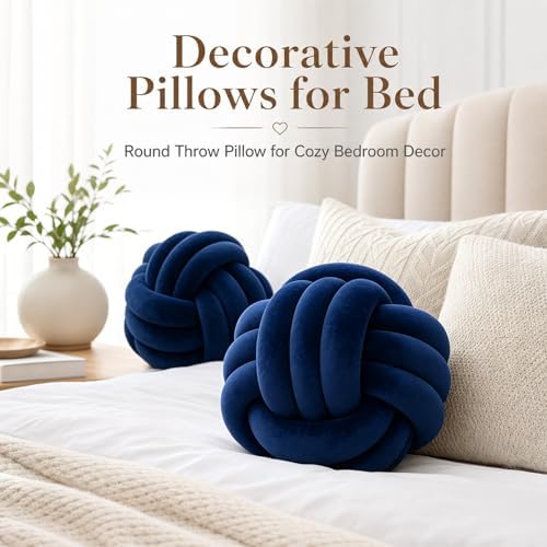Petrella Navy Blue Knot Pillow Ball, 11 Inch Round Accent Decorative Pillow - Image 6