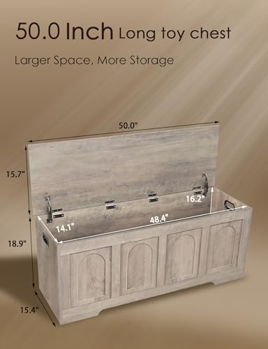 DINZI LVJ Storage Chest, Wooden Toy Box, Greige 50.0" L - Image 3