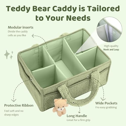 Shinylin 2 Pack Plush Diaper Caddy Organizer, Lily Green and Ivory - Image 4