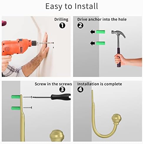 Hion Curtain Holdbacks Gold 6pcs, Curtain Tiebacks Wall Mounted Hooks - Image 7