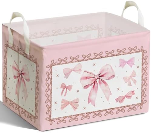 Pink Bow Foldable Storage Box, Waterproof Toy and Clothes Storage Box by Unknown
