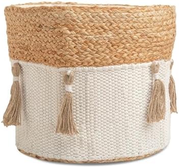 Crane Baby Fabric Round Nursery Storage Basket, Cotton & Jute by CraneBaby