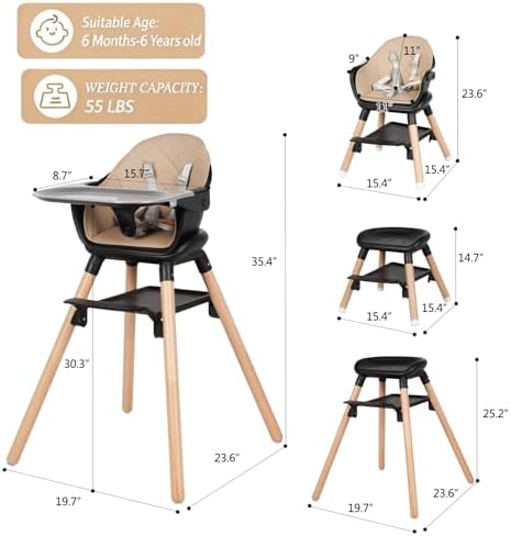6 in 1 Baby High Chair, Convertible Wooden High Chairs - Image 6