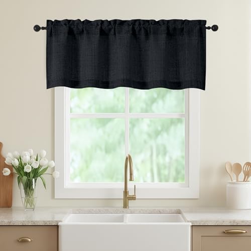 Valances for Windows, Light Filtering Faux Linen Textured Small Short Window by WelvetBLK