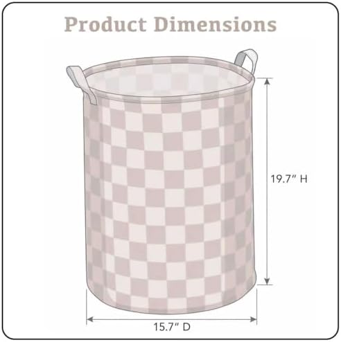 Ohocut Beige Khaki Checkered Laundry Basket, Collapsible Aesthetic Cute Canvas - Image 5