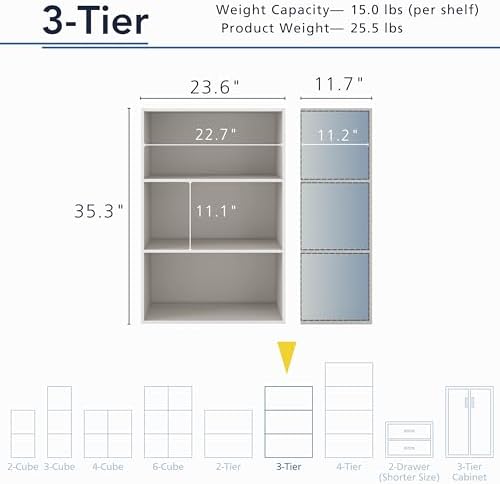 Homes: Inside + Out Apexa 3-Tier Cube Storage Organizer Shelves, Stackable Wood - Image 3