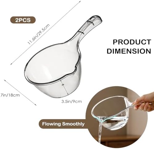 2-Pack Medium Transparent Plastic Water Ladle, Kitchen & Bathroom Scoop - Image 2