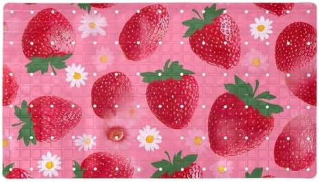 Shower Mat Non Slip 26.8 x 15.1 Inches, Strawberries on a Pink Background by Anna+Cowper
