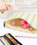 Flat Makeup Bag for Women, Zipper Cosmetic Pouch for Purse, Plaid Green - Image 2