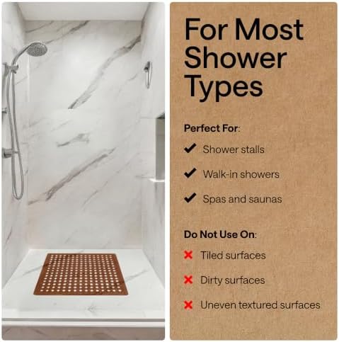 GORILLA GRIP Square Shower Stall Mat, Bathtub Floor Mat, 21x21 Brown - Image 6