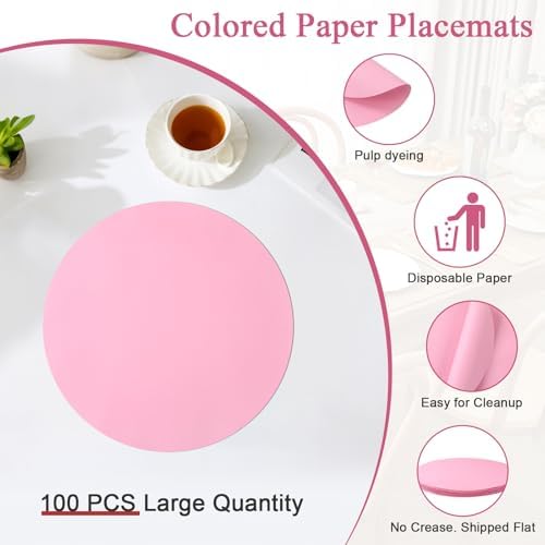 SHACOS 100 pcs Round Paper Placemats Disposable 13 inch Colored Paper Place Mats - Image 3