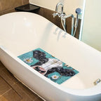 Shower Mat Non Slip 26.8 x 15.1 Inches, Cow Daisy on Teal Plank Bathtub Mat - Image 5