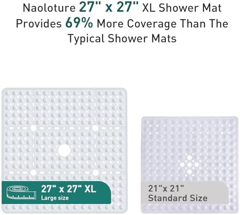 Large Square Shower Mat Bathtub Bath Mat Non Slip White 27"x27" - Image 3