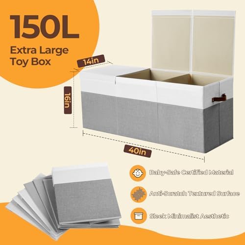Extra Large Toy Box with Lid, Collapsible Toy Storage Chest Bin - Image 2