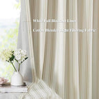 ZJDECOR Beige Stripe Full Blackout Curtains 90 Inch - Image 2