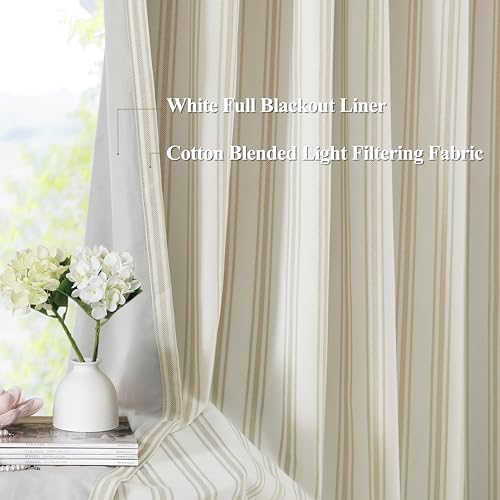 ZJDECOR 84 Inches Beige Striped Full Blackout Curtains - Image 2