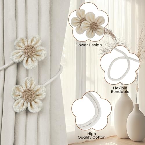 KLOGTSIND Flower Curtain Tiebacks, Decorative Curtain Holdbacks No Drill - Image 4