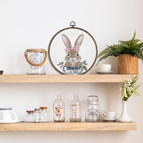 GWFSJYU Bunny Framed Wall Art, Chinoiserie Rabbit Round Canvas Prints Wall Art - Image 5