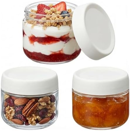 Glass Jar with Scew Lid, Overnight Oats Jars, Condiment Salad Dressing Sauce by Povinmos