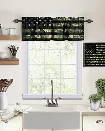 Vandarllin Rustic Green Camo Military Pattern American Flag Kitchen Curtains - Image 2