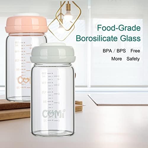 COMI Wide Neck Glass Breastmilk Collection n Storage Bottle, 4 Packs, 6oz - Image 4