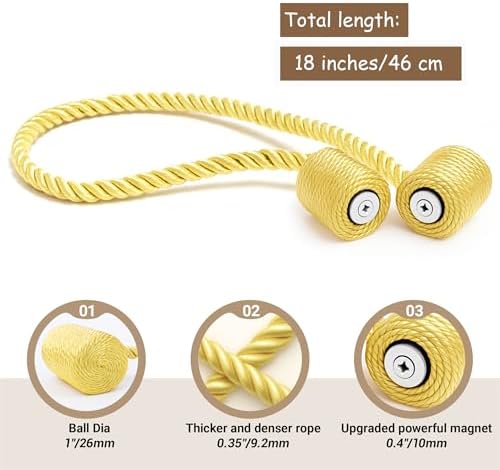 Hion Magnetic Curtain Tiebacks Golden 2pcs, Curtain Tiebacks Buckles Holdbacks - Image 2