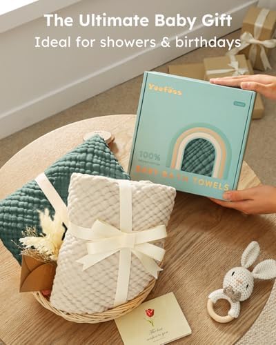Yoofoss Hooded Baby Bath Towels 2 Pack 100% Muslin Organic Cotton - Image 5